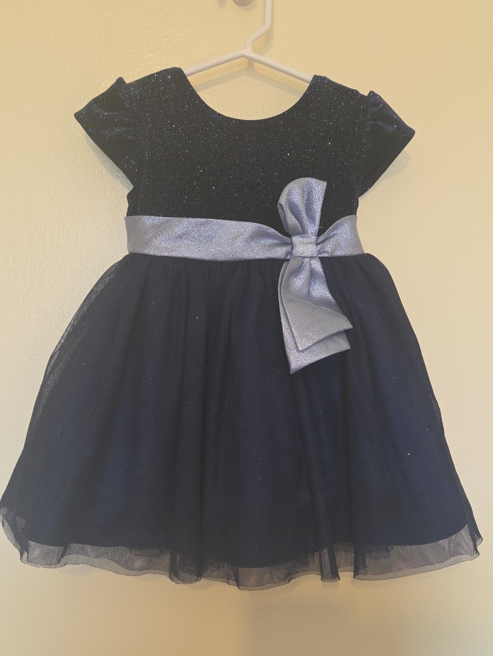 Sparkle Navy Tulle Party Dress with Light Blue Bow - Kids